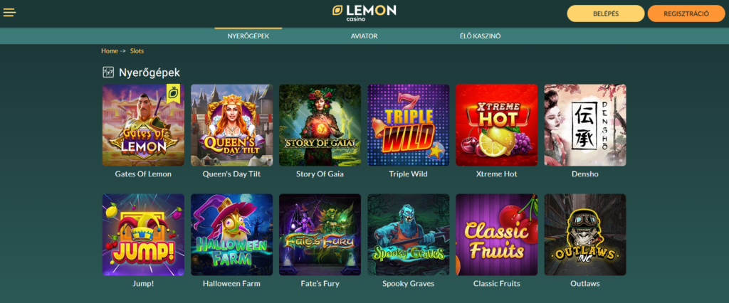 Kaszinójátékok és online nyerőgépek a Lemonnál