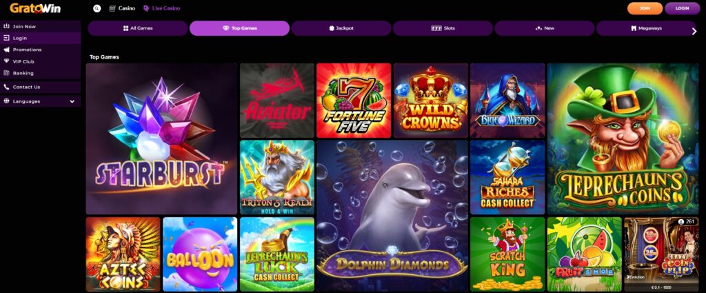 Gratowin casino top games