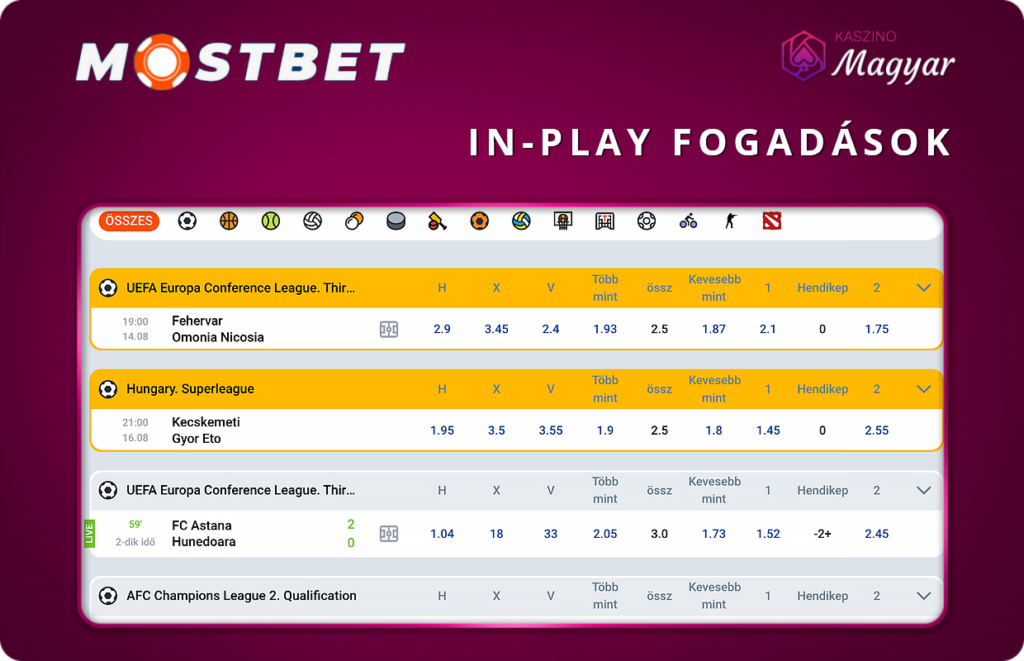 In-Play fogadások a Mostbet-en