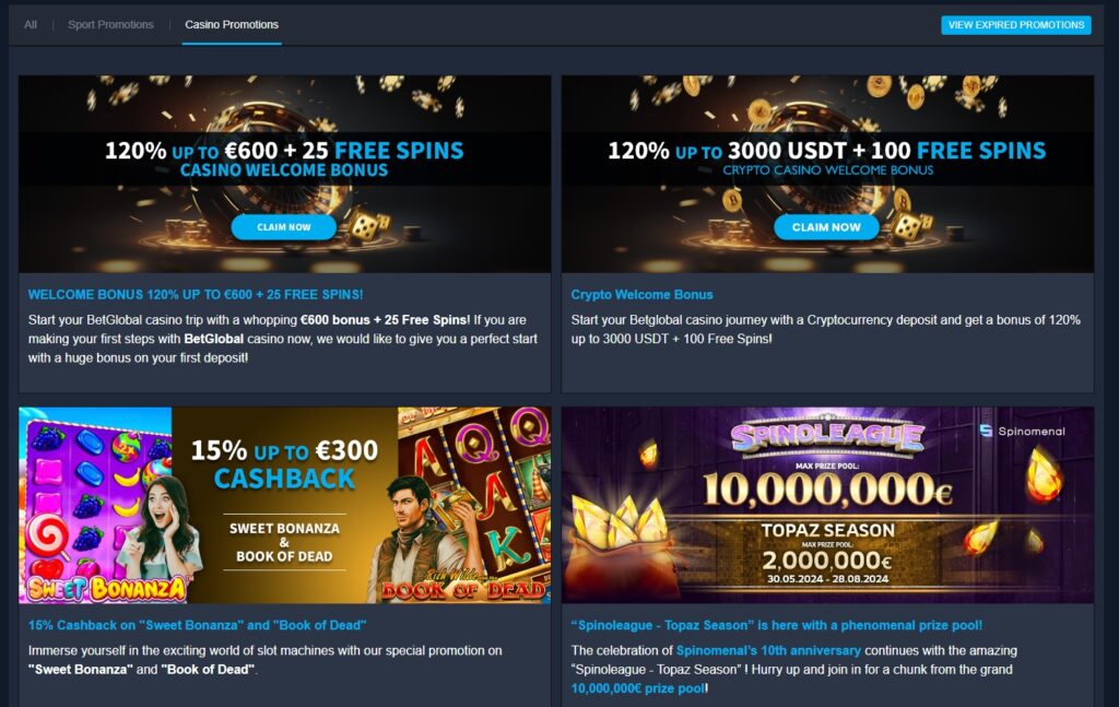 BetGlobal casino promotions