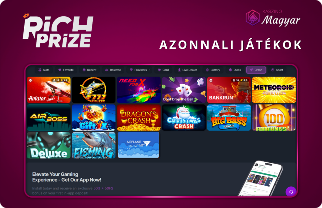 Azonnali játékok a Rich Prize-nál