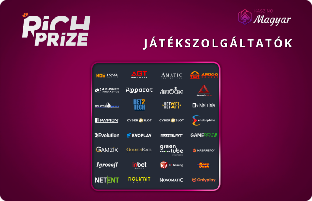 A Rich Prize kaszinó játékszolgáltatói