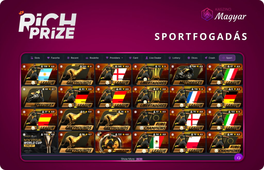 Sportfogadások a Rich Prize kaszinóban